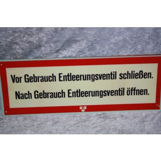 Klebeschild vor gebrauch Entleerungsventil schließen nach gebrauch Entleerungsventil öffnen NEU #W1079-K9