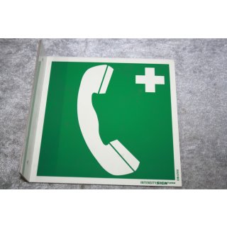 Aluminium Schild Fahnenschild Erste Hilfe Verbandkasten Telefon 150 x 150 mm NEU #W1083-K9