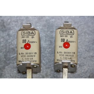 Siba Sicherung NH 00 80A 500V L-Nr. 2030113 #W1369-1018-2