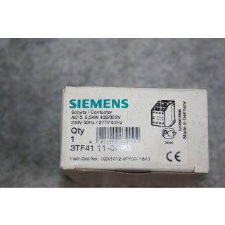 Siemens Schütz/Contactor 3TF4111-CAPO 230V 50Hz 277V 60Hz NEU 4011209039094 #W1475-1019-2